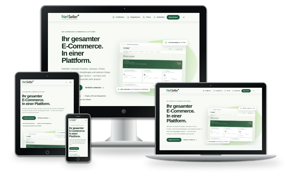 NetSeller-Plattform auf Desktop, Laptop, Tablet und Smartphone