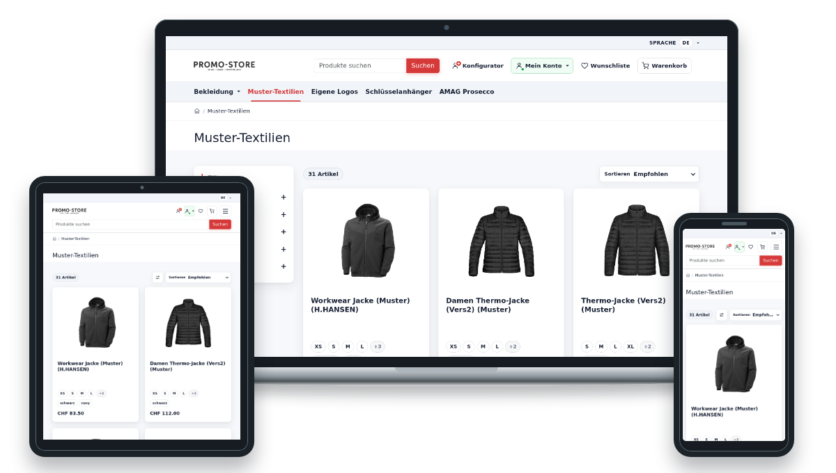 Promo-Store-Onlineshop auf Laptop, Tablet und Smartphone