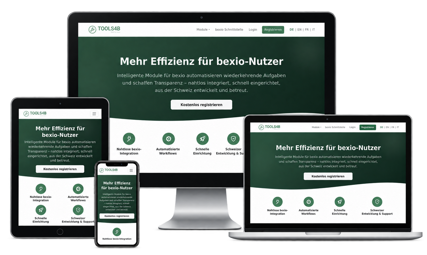 Tools4B-Website auf Desktop, Laptop, Tablet und Smartphone